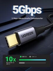 Ugreen US187 USB3.0 A/M to USB-C/M 2M Cable with Dark Gray Aluminum Sheath Black hind ja info | Mobiiltelefonide kaablid | kaup24.ee