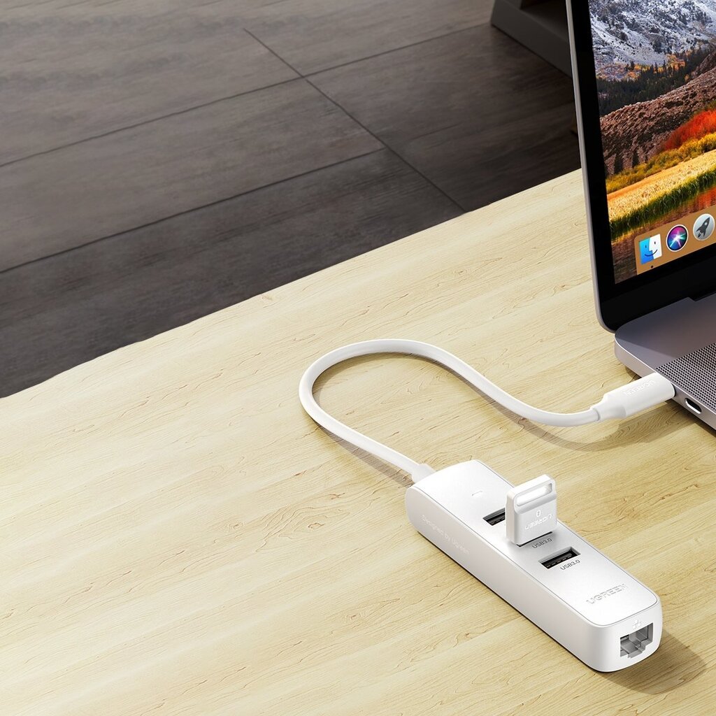 Ugreen 4-in-1 USB HUB Type C - 3x USB Type A 3.1 Gen 1 + RJ45 PD white (CM416 50620) hind ja info | USB jagajad, adapterid | kaup24.ee