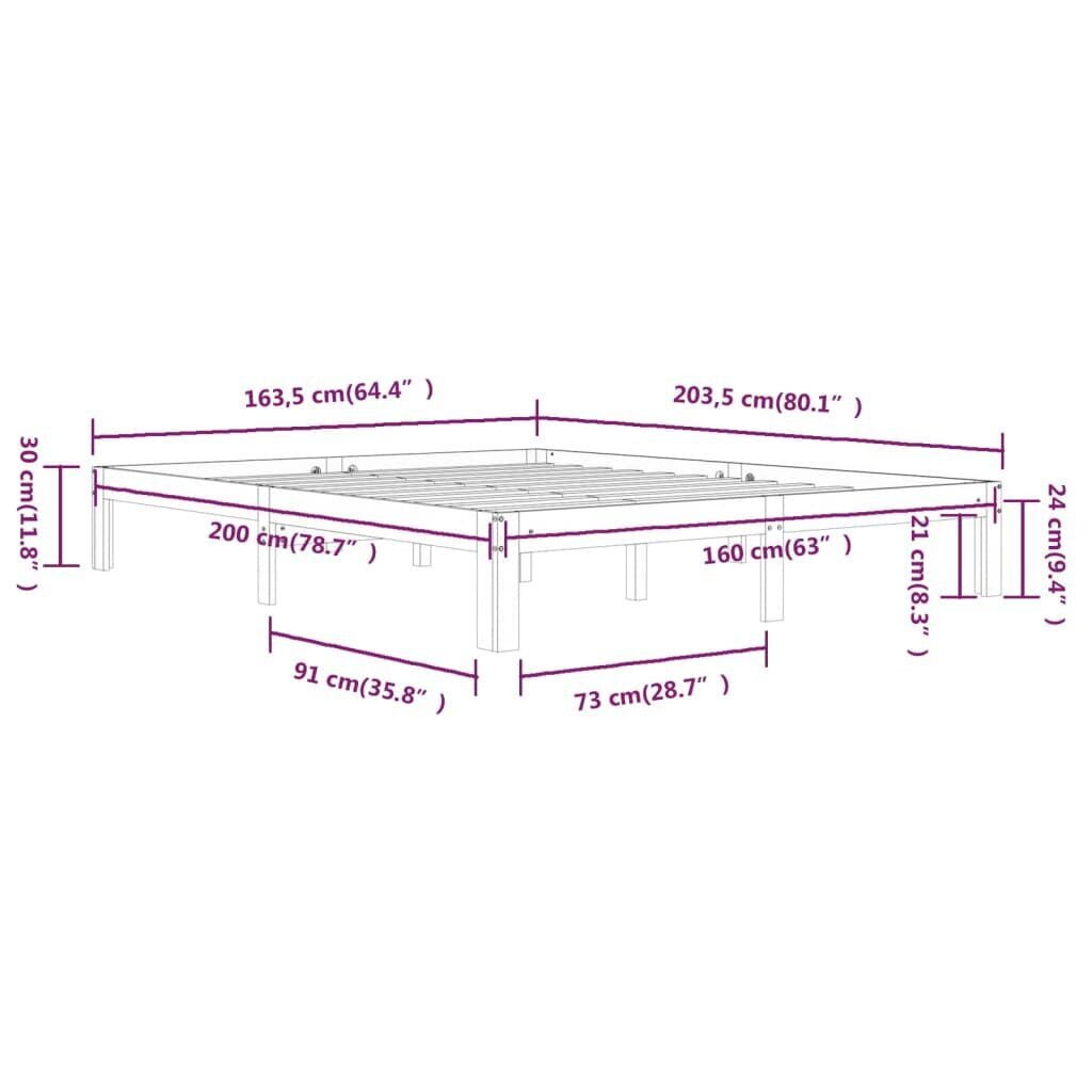 vidaXL voodiraam, valge, täismännipuit, 160 x 200 cm hind ja info | Voodid | kaup24.ee