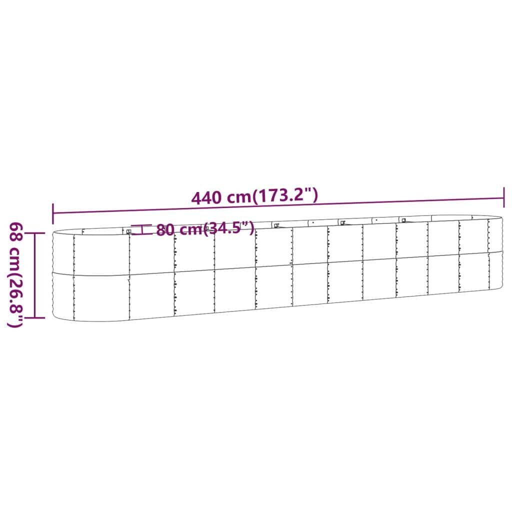 vidaXL aia taimekast, pulbervärvitud teras, 440 x 80 x 68 cm, roheline цена и информация | Istutus- ja turbapotid | kaup24.ee