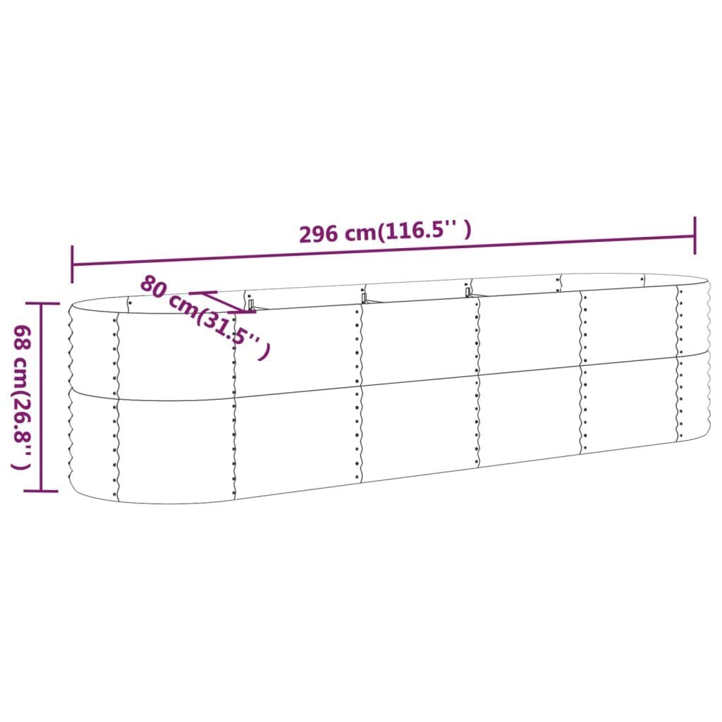 vidaXL aia taimekast, pulbervärvitud teras, 296 x 80 x 68 cm, hõbedane hind ja info | Istutus- ja turbapotid | kaup24.ee