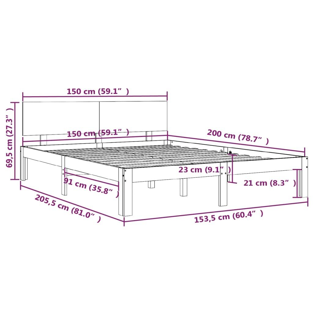 vidaXL voodiraam, valge, männipuit, 150 x 200 cm hind ja info | Voodid | kaup24.ee