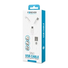 Кабель USB Forever 3in1 нейлоновый micro USB + USB для iPhone + USB type-C, белый цена и информация | Кабели для телефонов | kaup24.ee