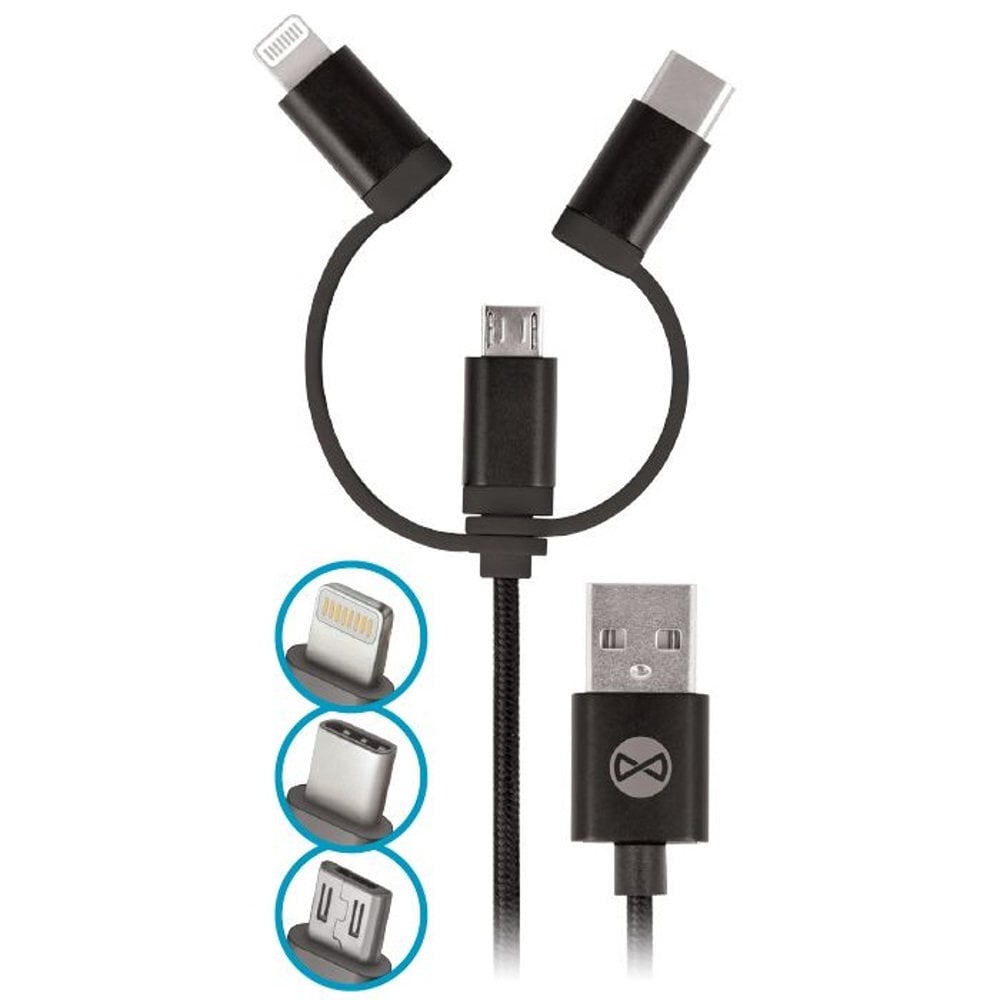 Forever 3in1, USB C, Lightning, USB Micro A, 1 m hind ja info | Mobiiltelefonide kaablid | kaup24.ee