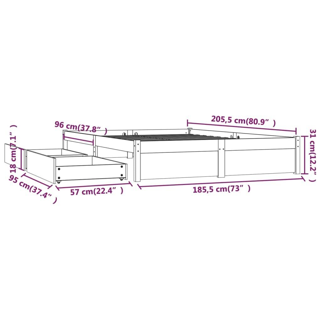 vidaXL sahtlitega voodiraam, 180 x 200 cm hind ja info | Voodid | kaup24.ee