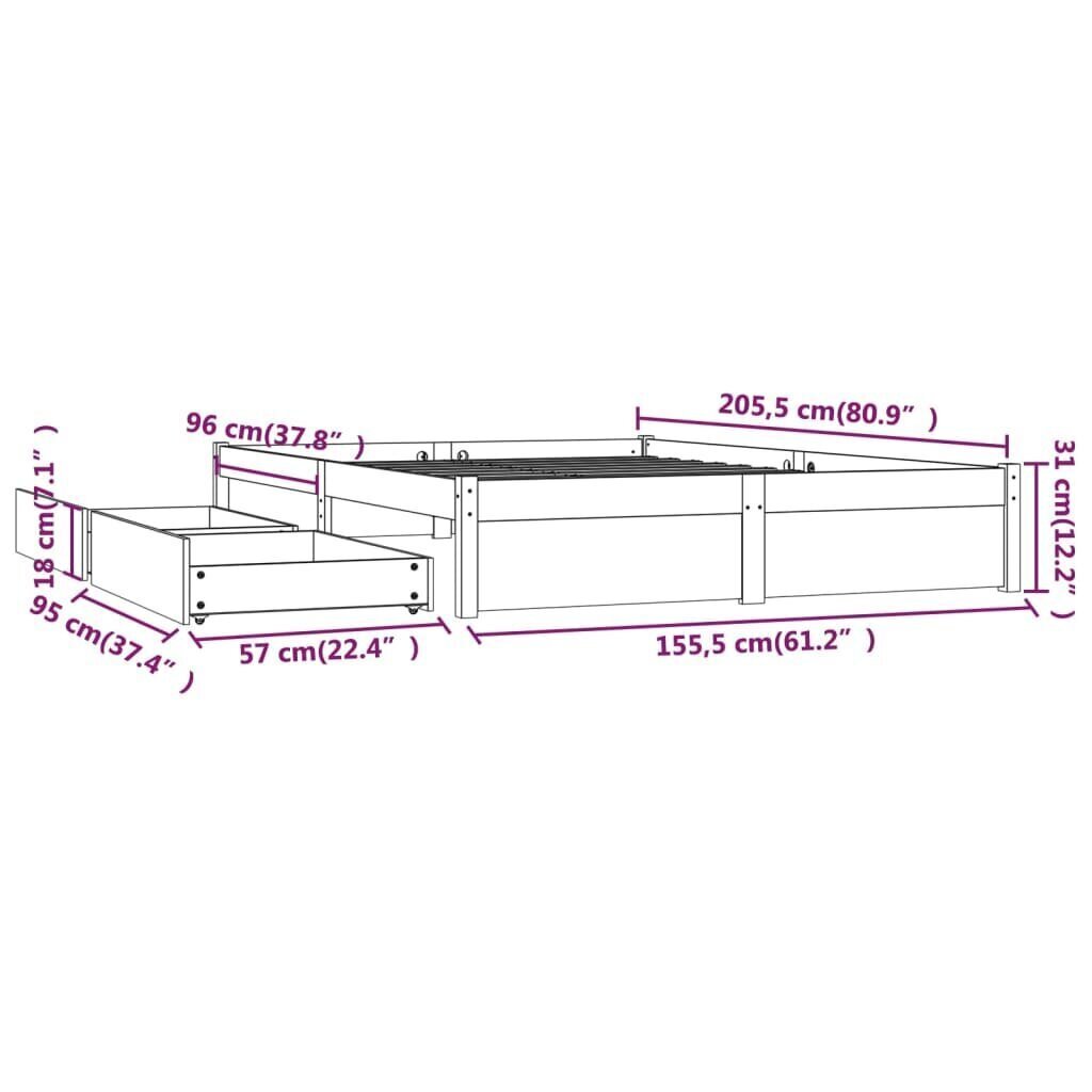 vidaXL sahtlitega voodiraam, hall, 150 x 200 cm цена и информация | Voodid | kaup24.ee