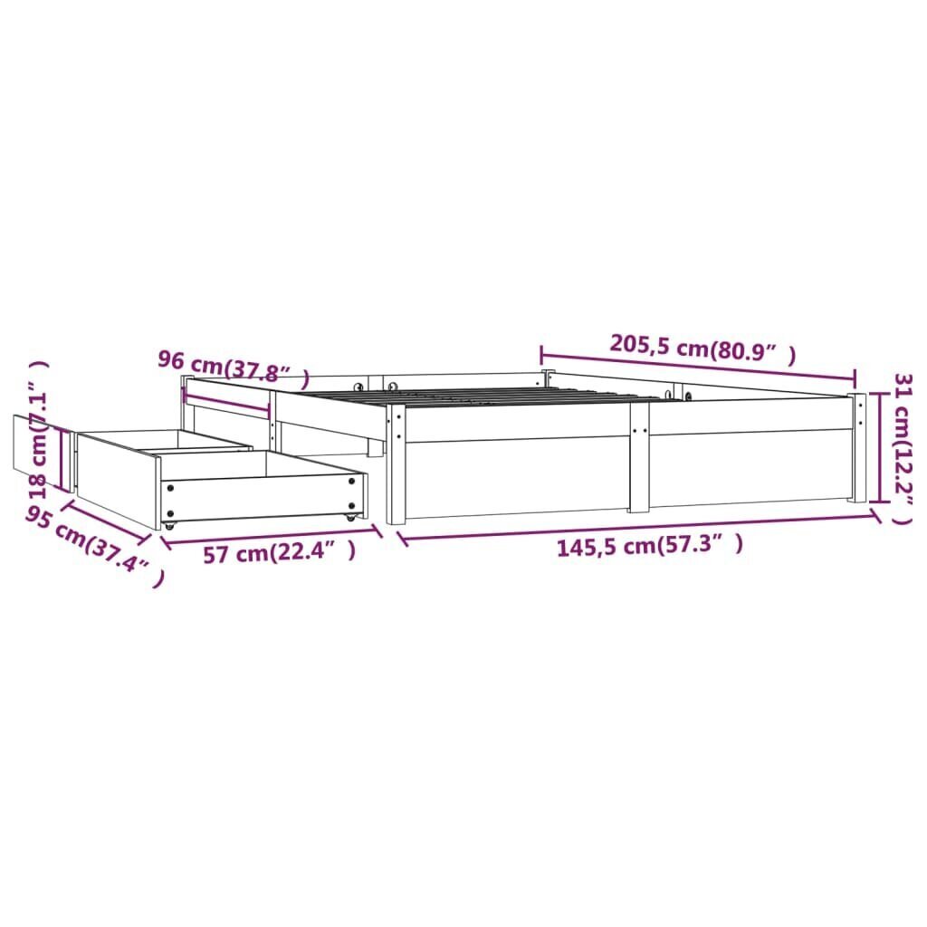 vidaXL sahtlitega voodiraam, hall, 140 x 200 cm hind ja info | Voodid | kaup24.ee