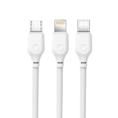 Кабель XO 3в1 USB - Lightning + USB-C + microUSB, 1.0 м, 2.1А, белый NB103 цена и информация | Кабели для телефонов | kaup24.ee