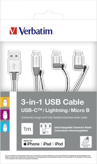 Verbatim 48870, Lightning/USB-C/Micro B цена и информация | Mobiiltelefonide kaablid | kaup24.ee