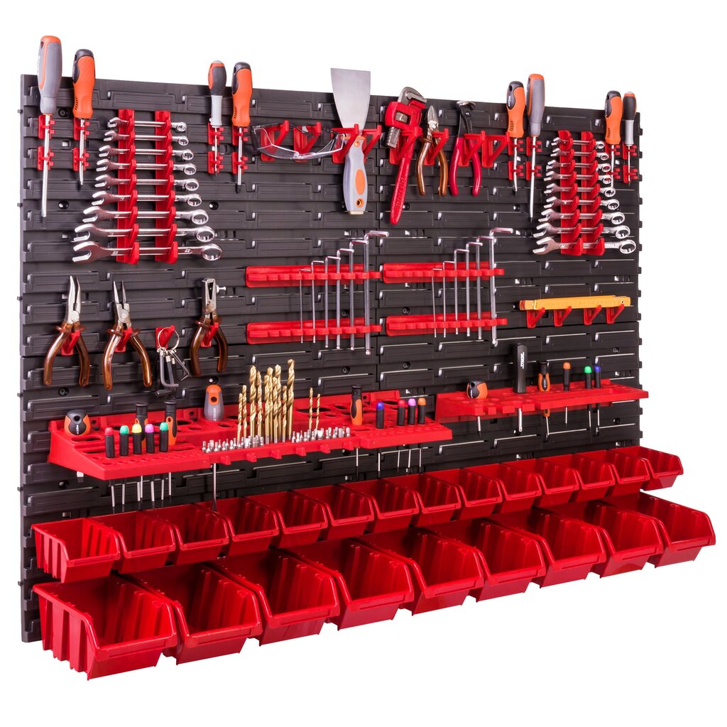 Hoiusüsteemi seinariiul 115 x 78 cm, virnastamis kastid 23 tk цена и информация | Tööriistakastid, tööriistahoidjad | kaup24.ee