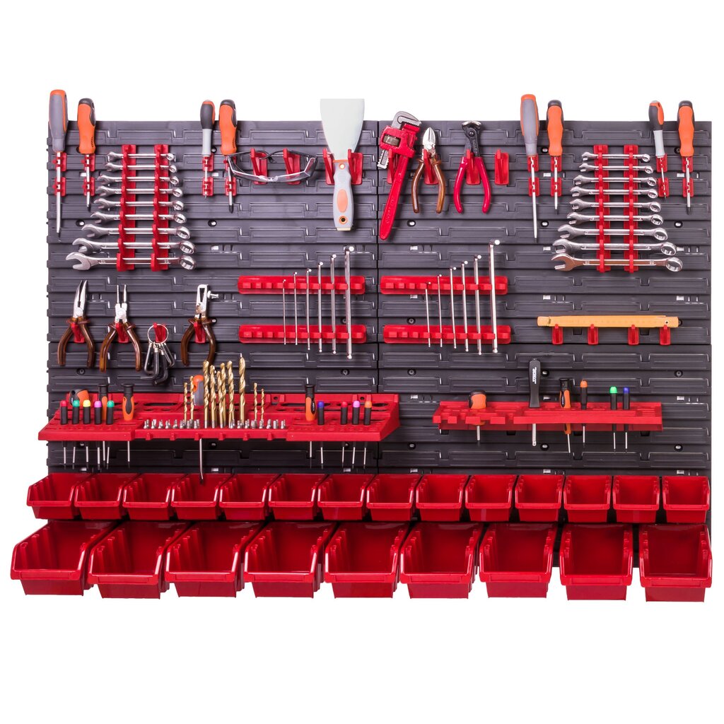 Hoiusüsteemi seinariiul 115 x 78 cm, virnastamis kastid 23 tk цена и информация | Tööriistakastid, tööriistahoidjad | kaup24.ee