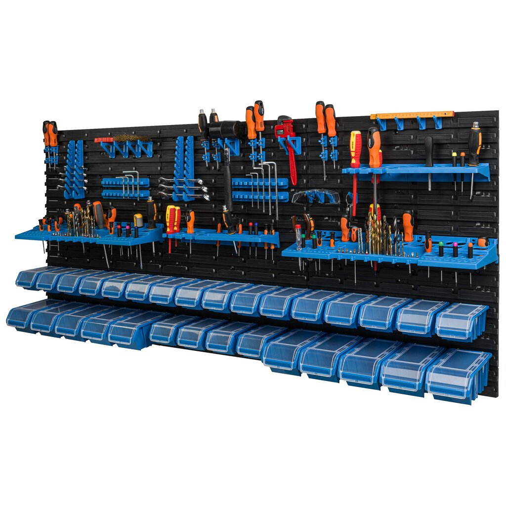 Tööriistade hoistamise seinariiul 175,5 x 78 cm, Virnastamise kastid 30 tk hind ja info | Tööriistakastid, tööriistahoidjad | kaup24.ee