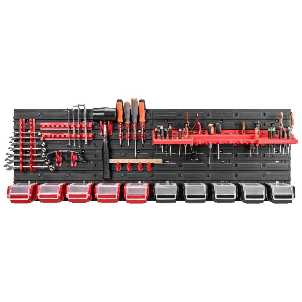 Tööriistade hoiustamise seinariiul 115 x 39 cm, hoiukastid 10 tk hind ja info | Tööriistakastid, tööriistahoidjad | kaup24.ee