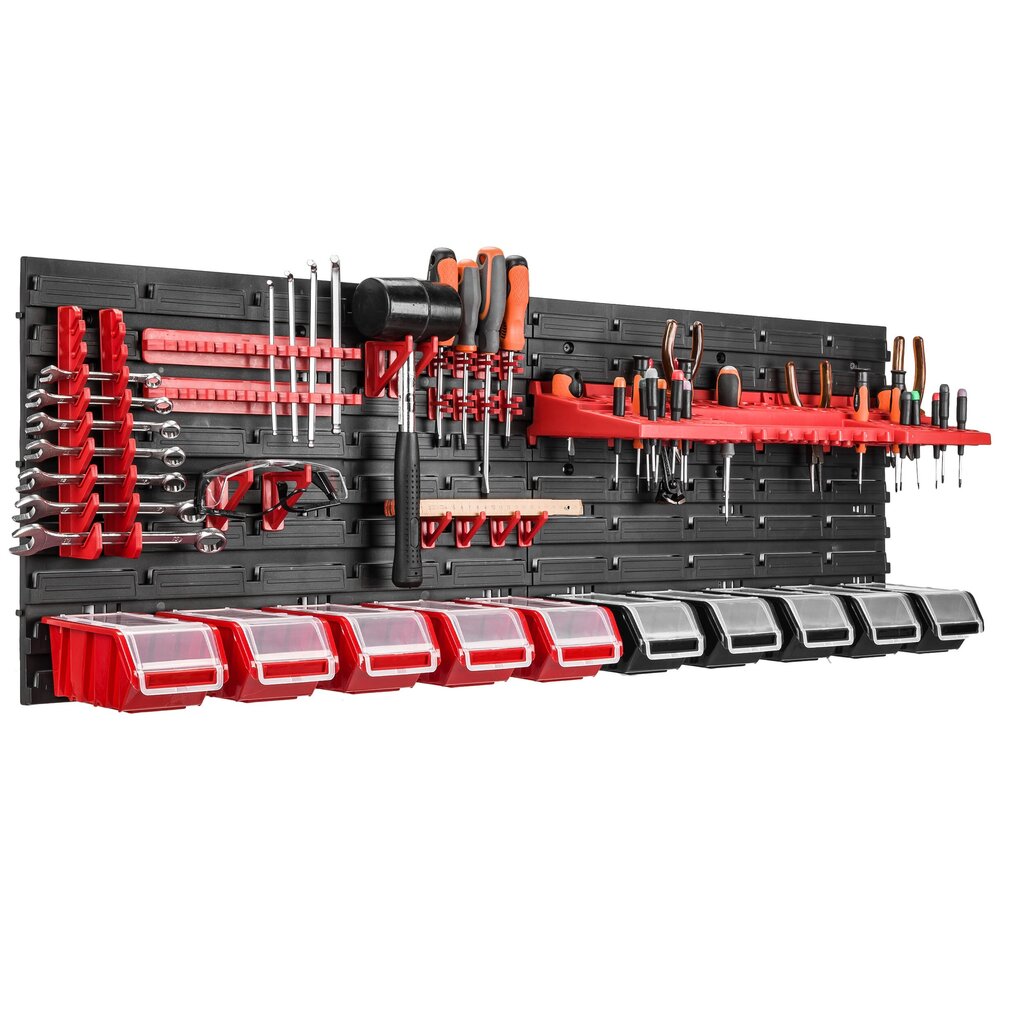 Tööriistade hoiustamise seinariiul 115 x 39 cm, hoiukastid 10 tk hind ja info | Tööriistakastid, tööriistahoidjad | kaup24.ee