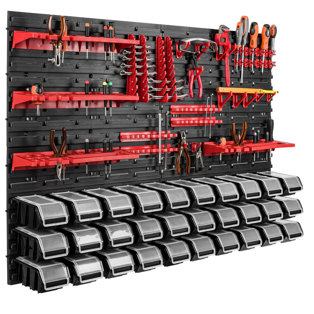 Tööriista hoistamise seinariiul 115 x 78 cm, hoiukaste 30 tk hind ja info | Tööriistakastid, tööriistahoidjad | kaup24.ee