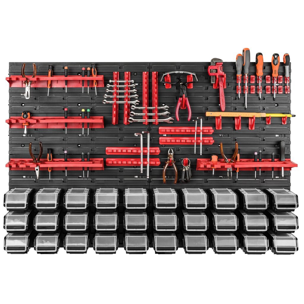 Tööriista hoistamise seinariiul 115 x 78 cm, hoiukaste 30 tk hind ja info | Tööriistakastid, tööriistahoidjad | kaup24.ee