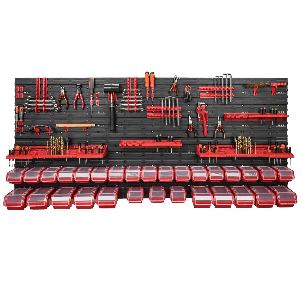 Tööriistade hoiustamise seinariiul 178 x 78 cm, hoiukaste 30 tk hind ja info | Tööriistakastid, tööriistahoidjad | kaup24.ee