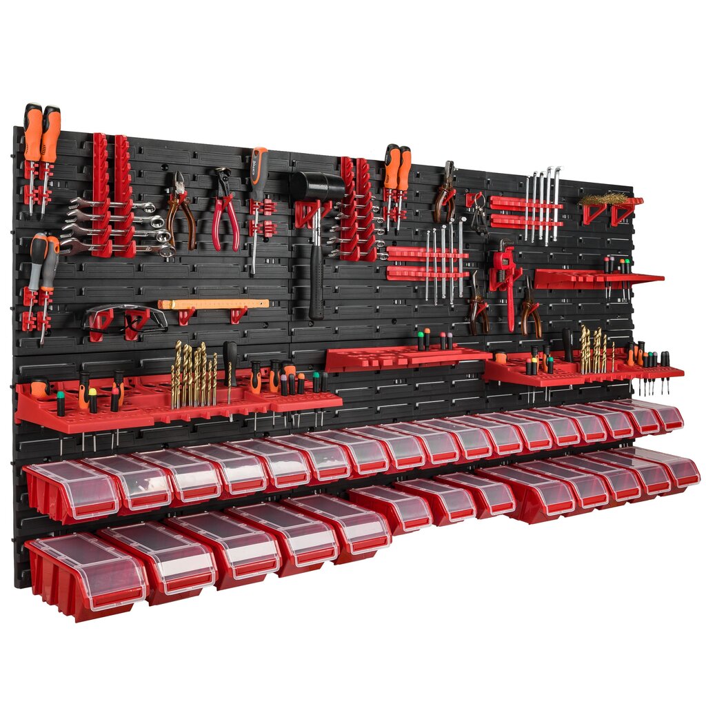 Tööriistade hoiustamise seinariiul 178 x 78 cm, hoiukaste 30 tk hind ja info | Tööriistakastid, tööriistahoidjad | kaup24.ee