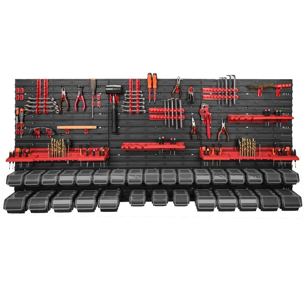 Tööriistade hoiustamise seinariiul 178 x 78 cm, hoiukaste 30 tk hind ja info | Tööriistakastid, tööriistahoidjad | kaup24.ee