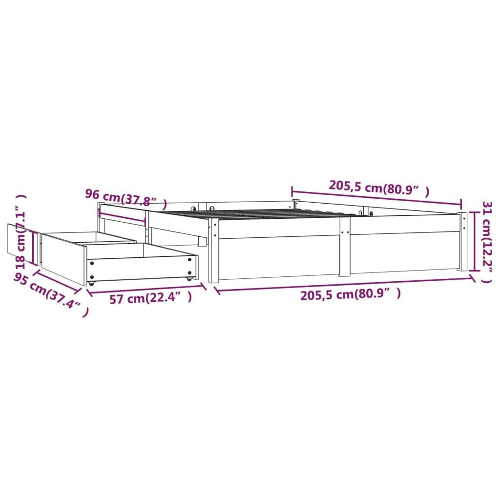 vidaXL sahtlitega voodiraam, 200 x 200 cm hind ja info | Voodid | kaup24.ee