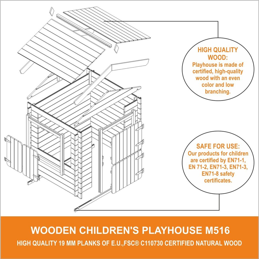 Laste puidust mängumaja Timbela M516-1 hind ja info | Mänguväljakud, mängumajad | kaup24.ee