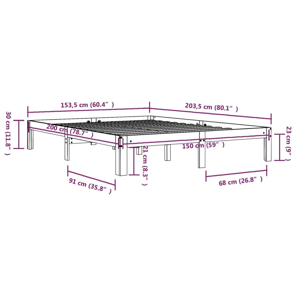 vidaXL voodiraam, täismännipuit, 150 x 200 cm hind ja info | Voodid | kaup24.ee