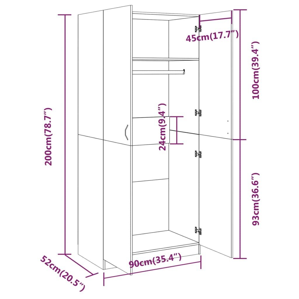 vidaXL riidekapp, hall Sonoma tamm, 90 x 52 x 200 cm, tehispuit цена и информация | Kapid | kaup24.ee