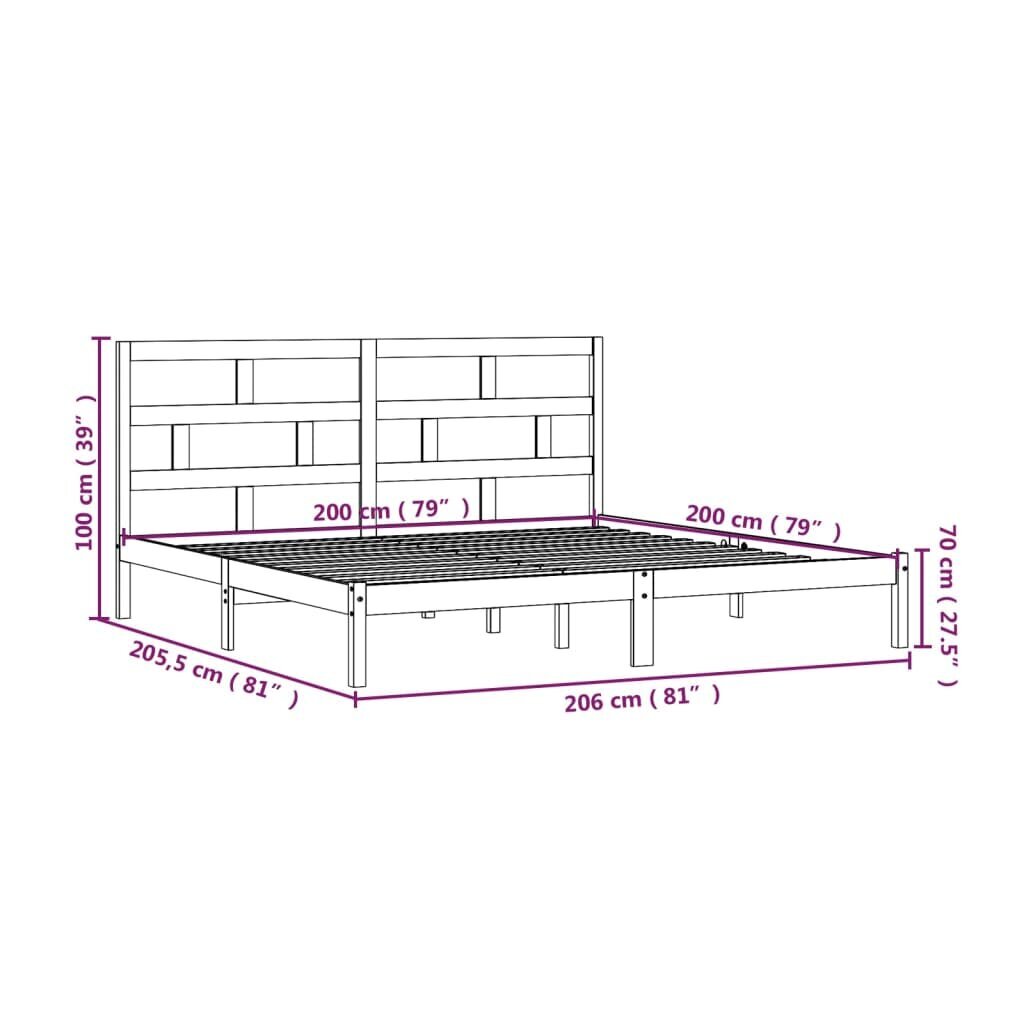 vidaXL voodiraam, valge, täismännipuit, 200 x 200 cm hind ja info | Voodid | kaup24.ee