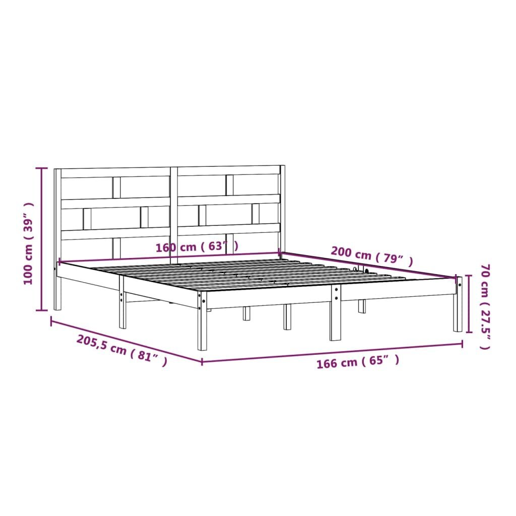 vidaXL voodiraam, valge, täismännipuit, 160 x 200 cm hind ja info | Voodid | kaup24.ee