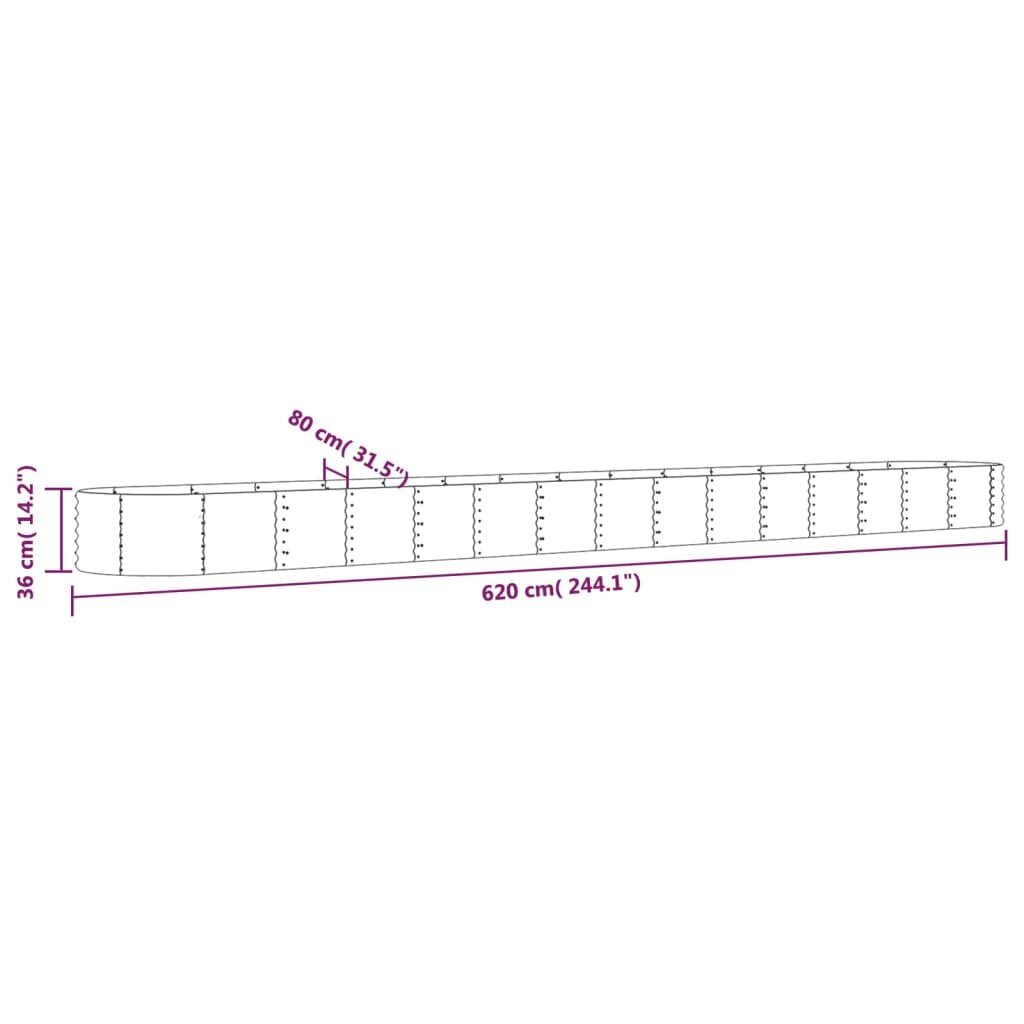 vidaXL aia taimekast, pulbervärvitud teras, 620x80x36 cm, roheline hind ja info | Istutus- ja turbapotid | kaup24.ee