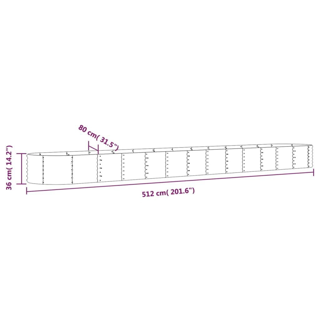 vidaXL aia taimekast, pulbervärvitud teras, 512x80x36 cm, roheline hind ja info | Istutus- ja turbapotid | kaup24.ee