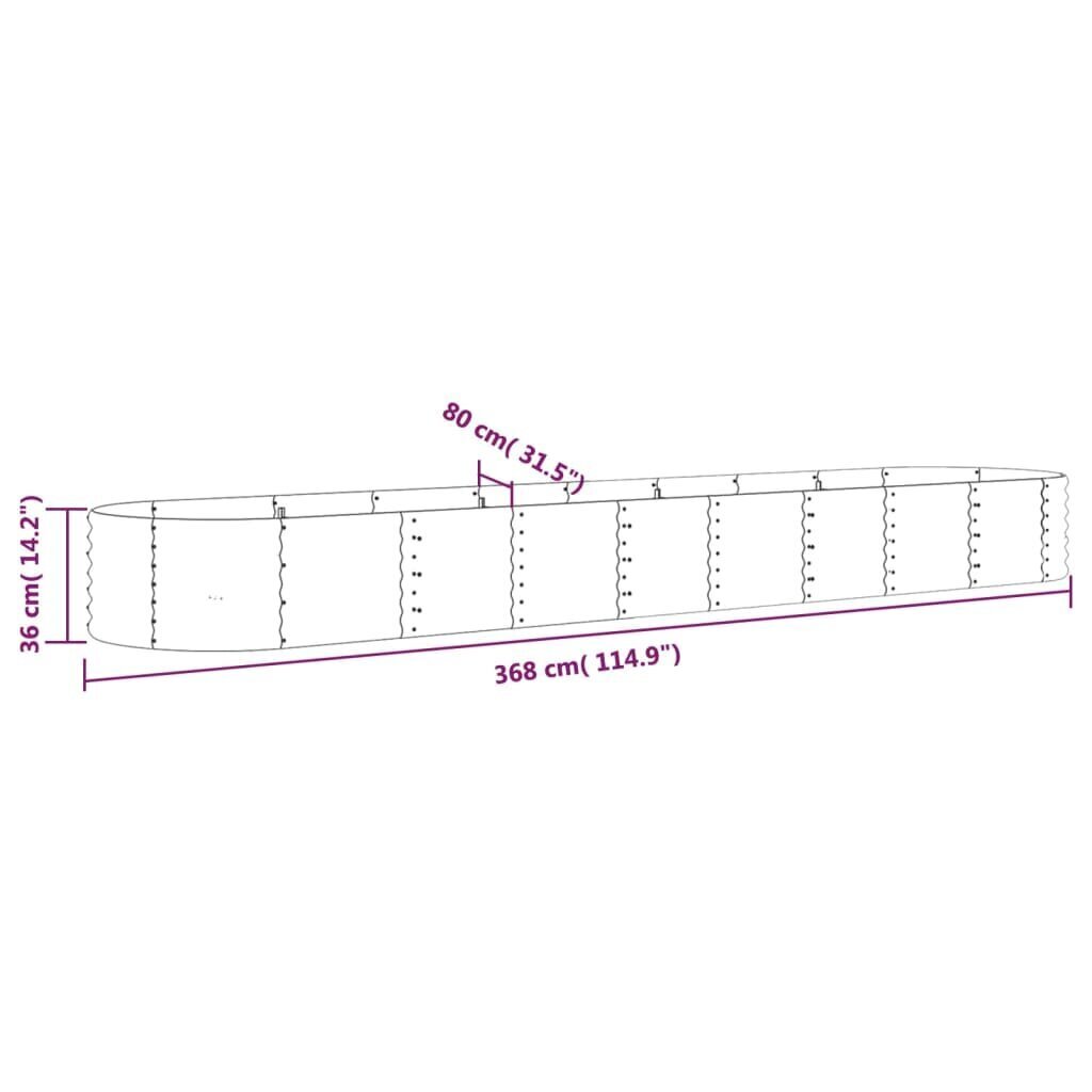 vidaXL aia taimekast, pulbervärvitud teras, 368x80x36 cm, pruun hind ja info | Istutus- ja turbapotid | kaup24.ee