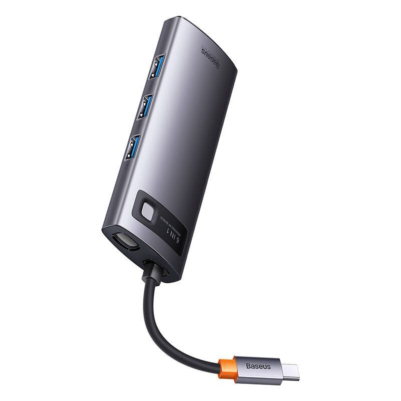 Hub 6in1 Baseus Metal Gleam Series, USB-C to 3x USB 3.0 + USB-C PD + microSD/SD цена и информация | USB jagajad, adapterid | kaup24.ee