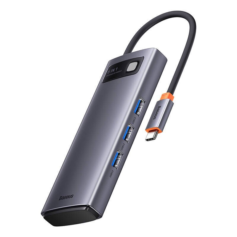 Hub 6in1 Baseus Metal Gleam Series, USB-C to 3x USB 3.0 + USB-C PD + microSD/SD цена и информация | USB jagajad, adapterid | kaup24.ee