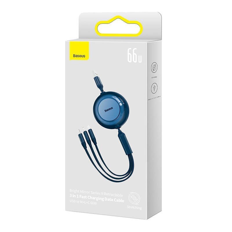 Baseus Bright Mirror 3, USB 3-in-1 cable for micro USB / USB-C / Lightning 66W / 2A 1.1m (Blue) hind ja info | Mobiiltelefonide kaablid | kaup24.ee