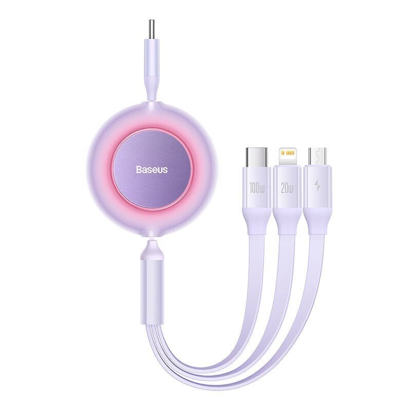 Baseus Bright Mirror 4, USB-C 3-in-1 cable for micro USB / USB-C / Lightning 100W / 3.5A 1.1m (Purple) hind ja info | Mobiiltelefonide kaablid | kaup24.ee