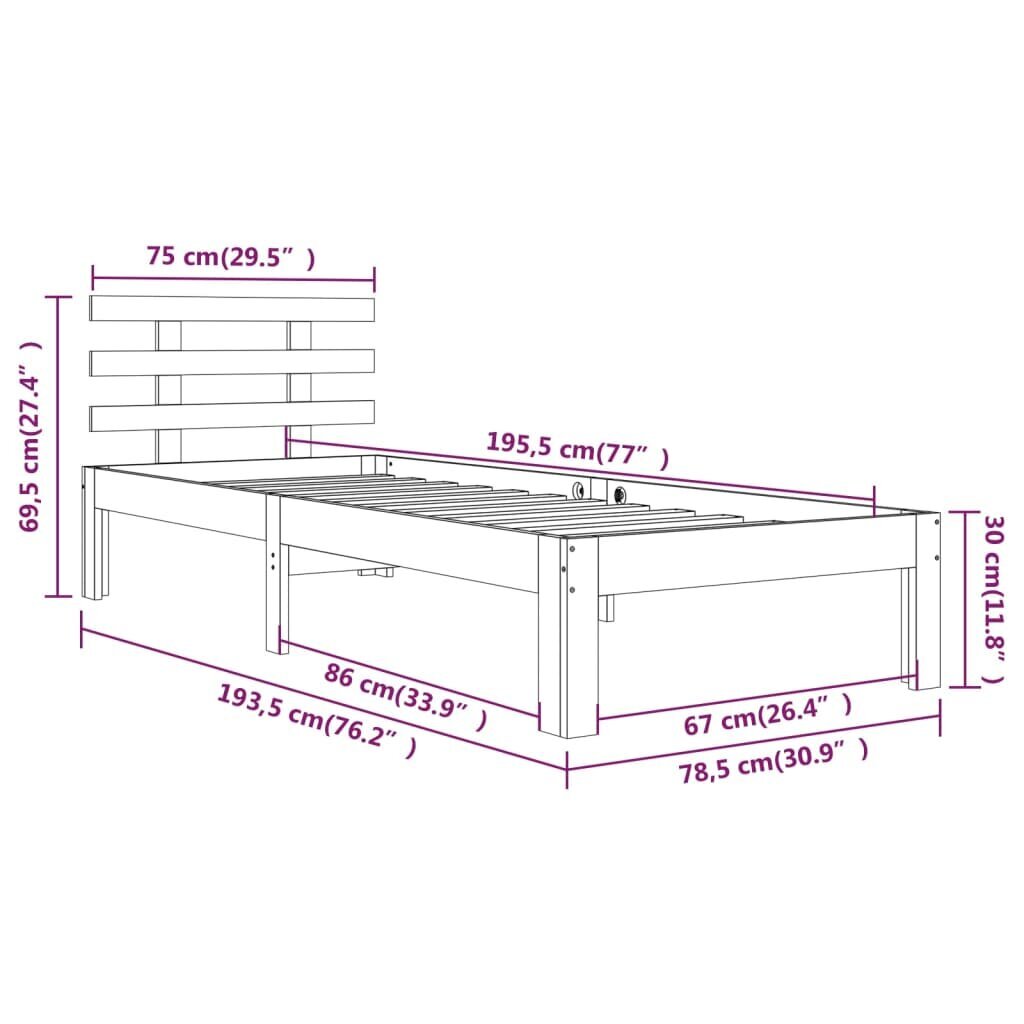 vidaXL voodiraam, täismännipuit, 75 x 190 cm цена и информация | Voodid | kaup24.ee