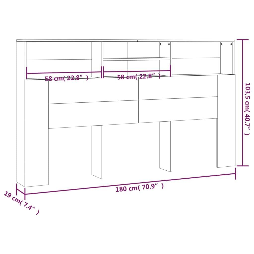 vidaXL voodipeatsi kapp kõrgläikega valge 180x19x103,5 cm hind ja info | Voodid | kaup24.ee