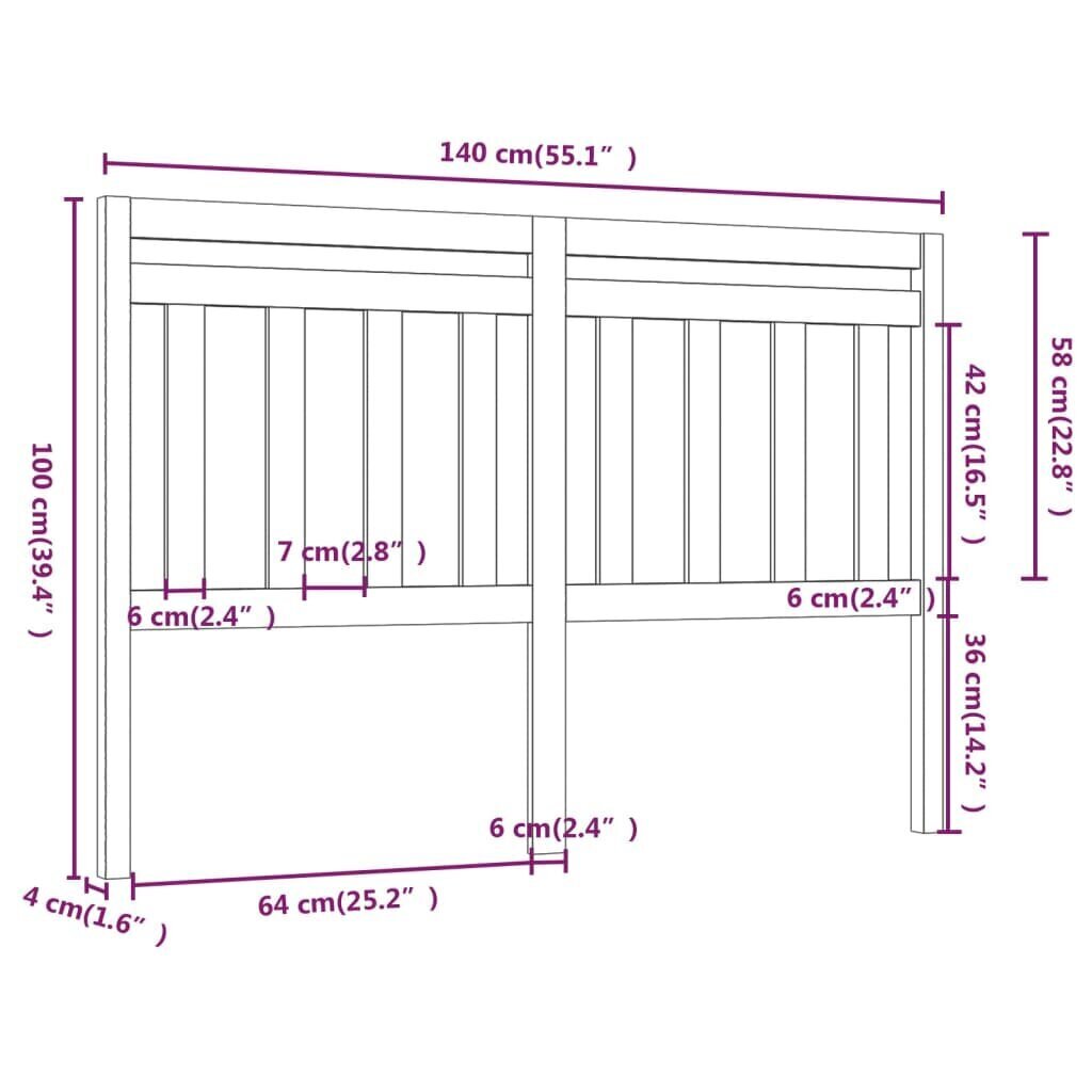 vidaXL voodipeats, valge, 140 x 4 x 100 cm, männipuit hind ja info | Voodid | kaup24.ee