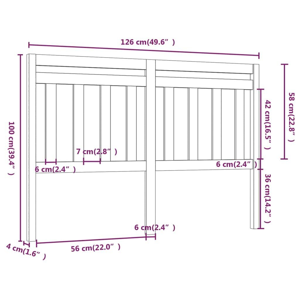 vidaXL voodipeats, meepruun, 126 x 4 x 100 cm, männipuit hind ja info | Voodid | kaup24.ee