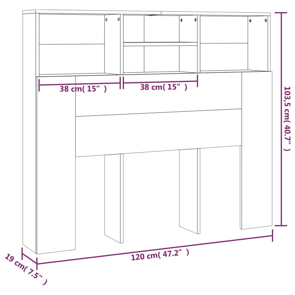 vidaXL voodipeatsi kapp, valge, 120 x 19 x 103,5 cm hind ja info | Voodid | kaup24.ee