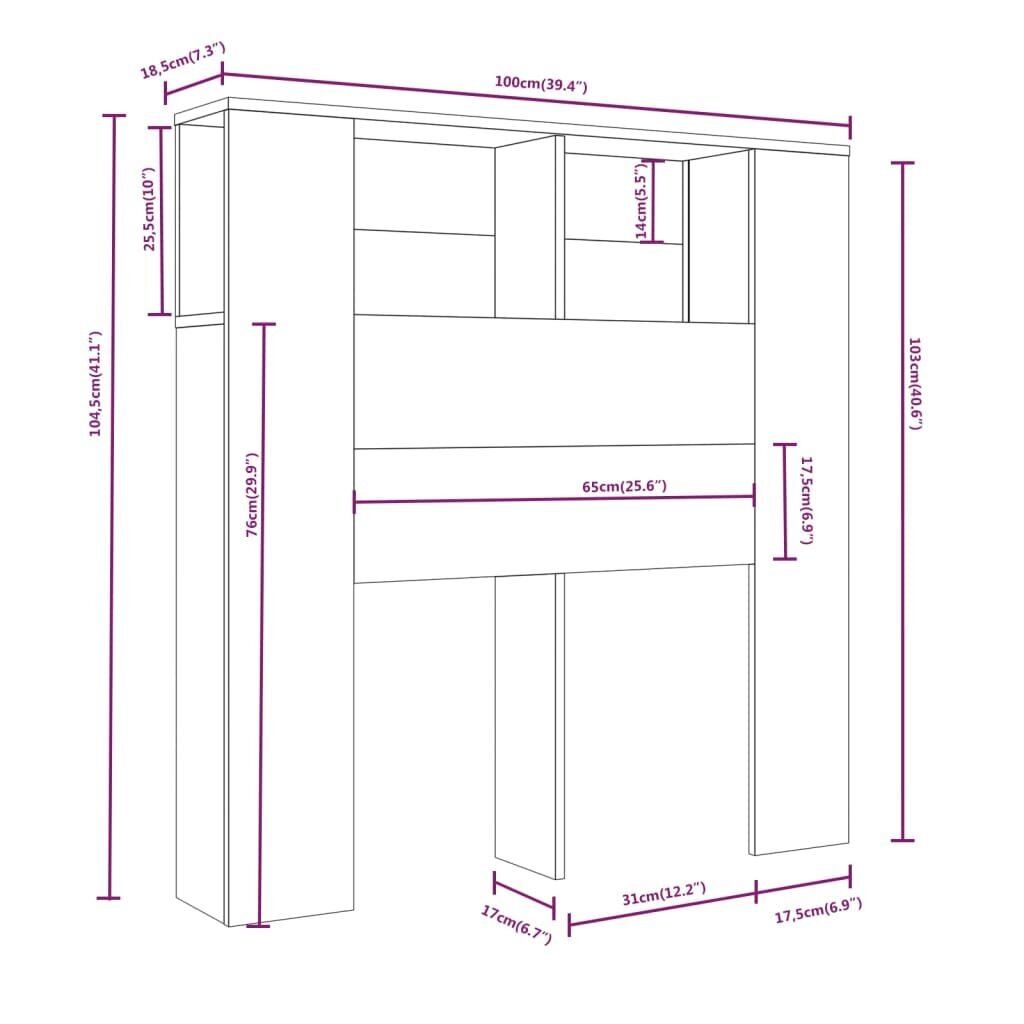 vidaXL peatsi kapp, suitsutatud tamm, 100 x 18,5 x 104,5 cm hind ja info | Voodid | kaup24.ee