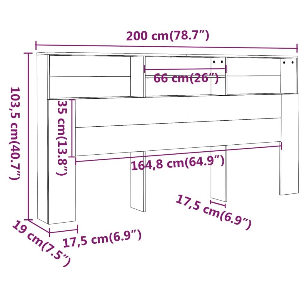 vidaXL voodipeatsi kapp, hall Sonoma tamm, 200 x 19 x 103,5 cm цена и информация | Voodid | kaup24.ee