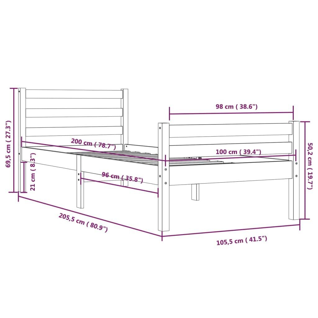 vidaXL voodiraam, valge, männipuit, 100 x 200 cm цена и информация | Voodid | kaup24.ee