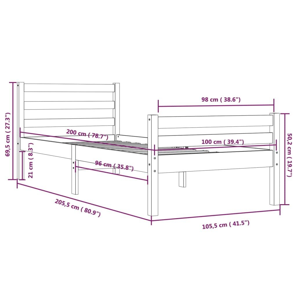 vidaXL voodiraam, männipuit, 100 x 200 cm hind ja info | Voodid | kaup24.ee