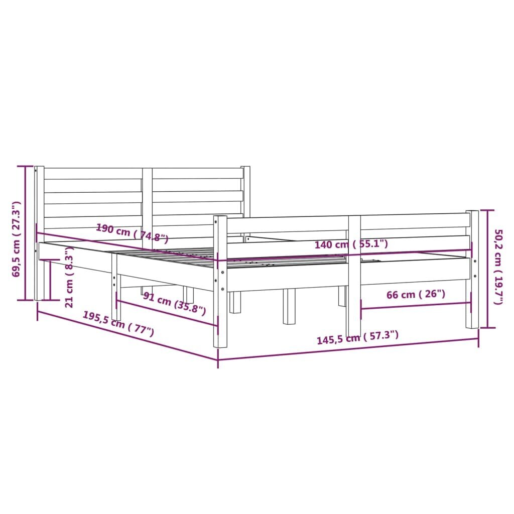 vidaXL voodiraam, männipuit, 140 x 190 cm hind ja info | Voodid | kaup24.ee