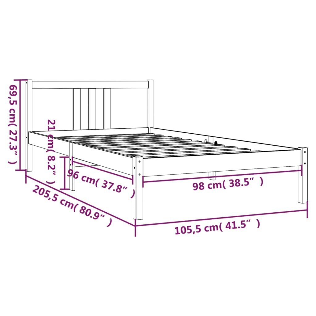 vidaXL voodiraam, valge, männipuit, 100 x 200 cm цена и информация | Voodid | kaup24.ee