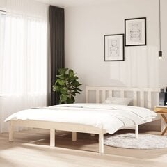 vidaXL voodiraam, valge, täismännipuit, 140 x 190 cm hind ja info | Voodid | kaup24.ee