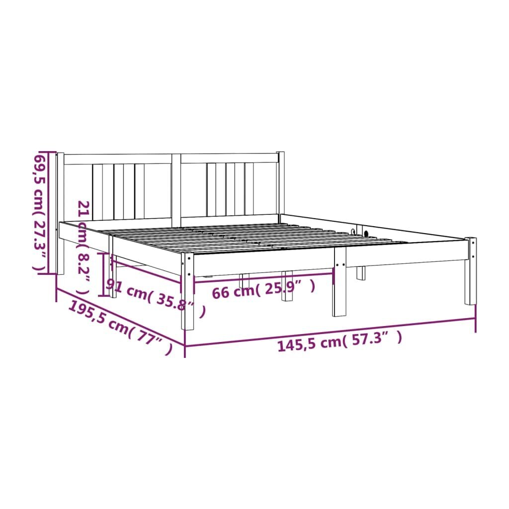 vidaXL voodiraam, valge, täismännipuit, 140 x 190 cm hind ja info | Voodid | kaup24.ee