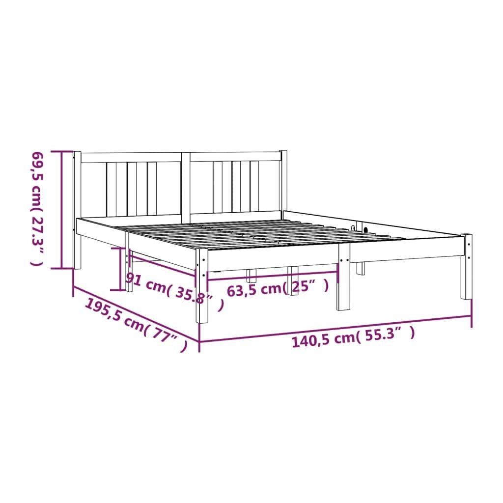 vidaXL voodiraam, meepruun, täismännipuit, 135 x 190 cm hind ja info | Voodid | kaup24.ee